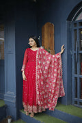 Aayaa Designer Embroidery Zari Sequins-Work Faux Blooming Georgette Suit - Red | Grocsy