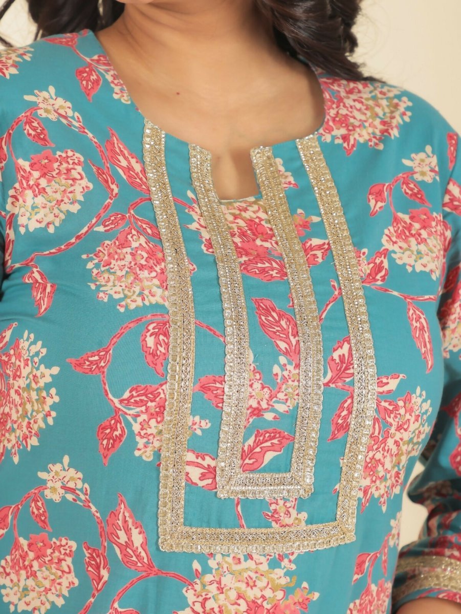 Aramya Green Soft Cotton Floral Print Straight Kurta Pant Set for Women | Grocsy