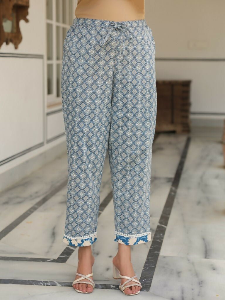 Aramya Kaftan Soft Cotton Floral Print Women's Kurta Set - Blue | Grocsy