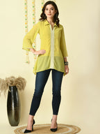Myshka Women's Yellow Embroidered Party Fusion Top | Grocsy