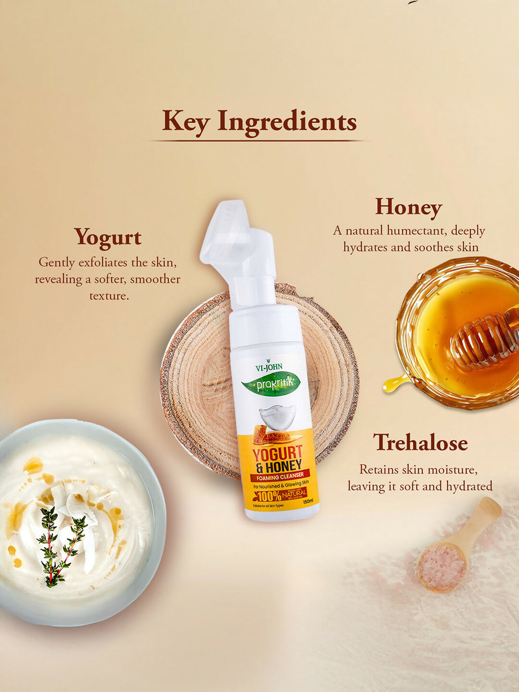 VI-JOHN Prakritik Yogurt & Honey geling Face wash Restores glow, Made With 100% Natural Bio Actives | Grocsy