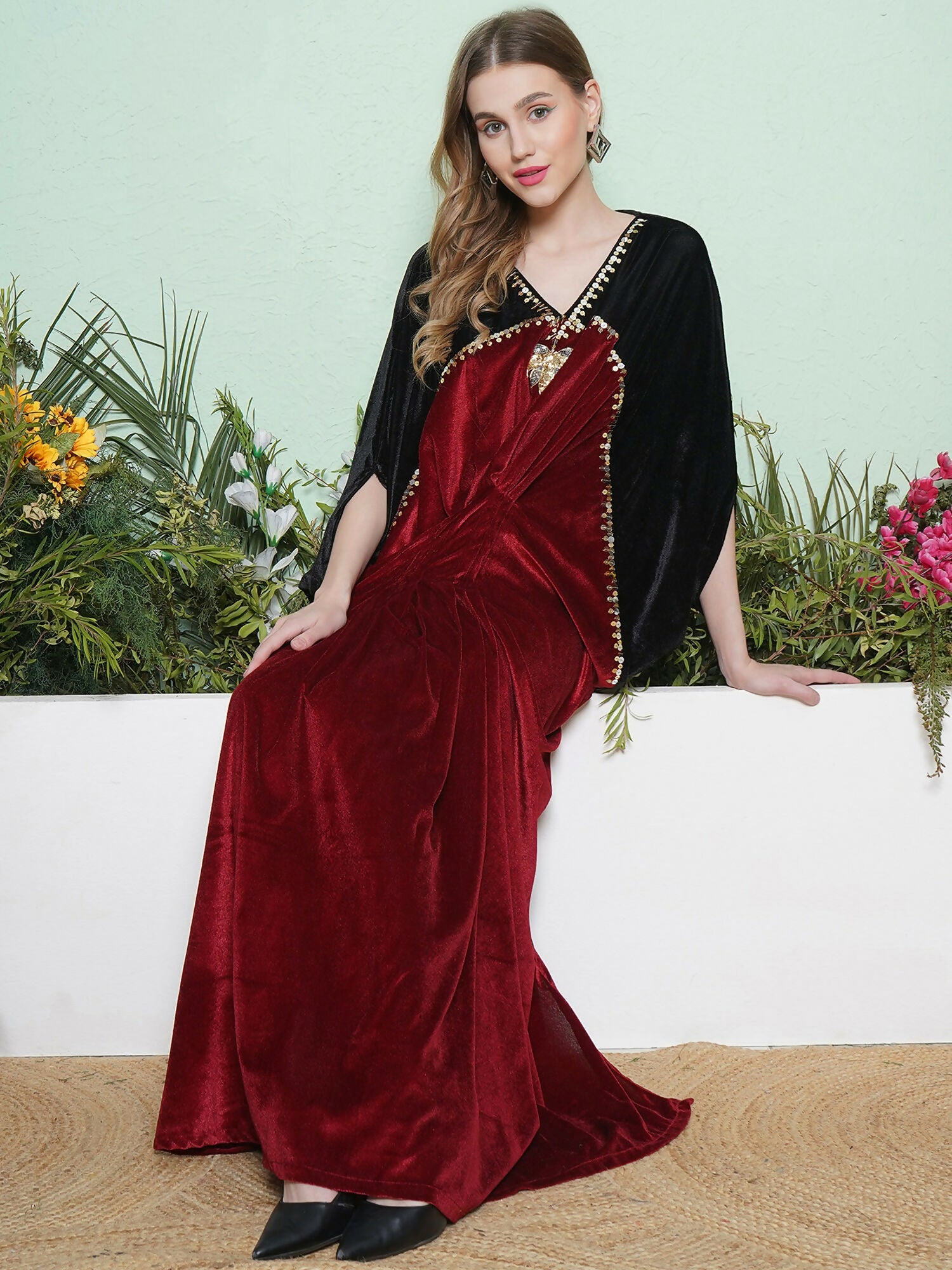 Joban Fashion Black And Maroon Hand Embellished Gown | Grocsy