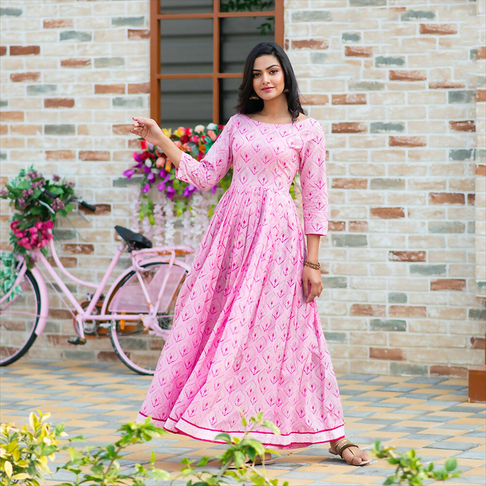 Partywear Designer Digital Printed Light pink Pure Maslin Gown - Anbazaar | Grocsy