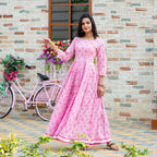 Partywear Designer Digital Printed Light pink Pure Maslin Gown - Anbazaar | Grocsy