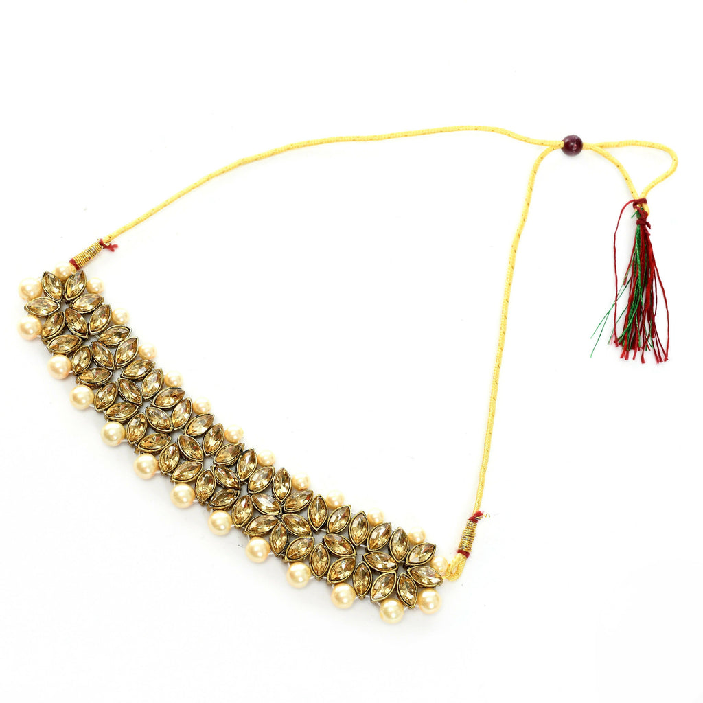 Mominos Fashion Johar Kamal Gold-Polished Brass Finish Kundan/Pearls Choker For Women (Golden) | Grocsy