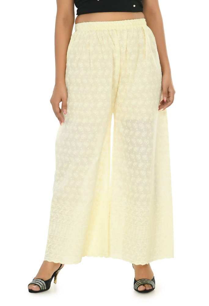 Mominos Fashion Moeza Cotton Off White Chikan Work Palazzo | Grocsy