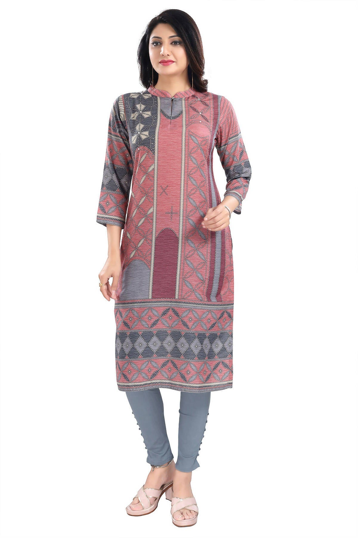 Snehal Creations Cherished Coral Digital Print Masleen Long Kurti Tunic | Grocsy
