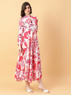 Joban Fashion Red Cotton Printed & Hand Work Dress | Grocsy