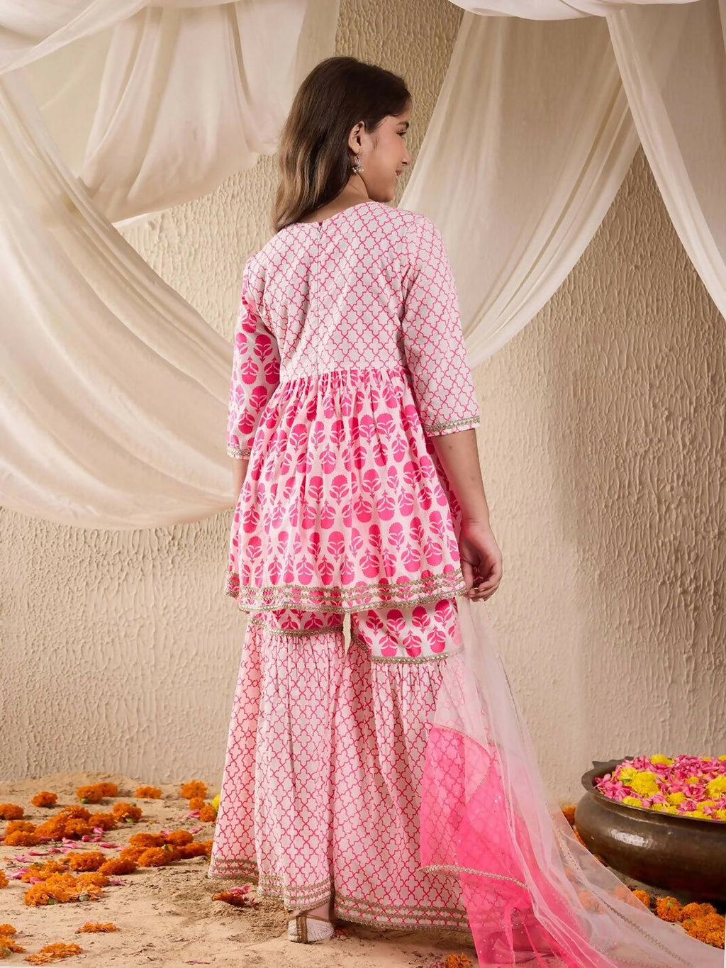 Joban Fashion Girl's Pink Color Sharara Set | Grocsy