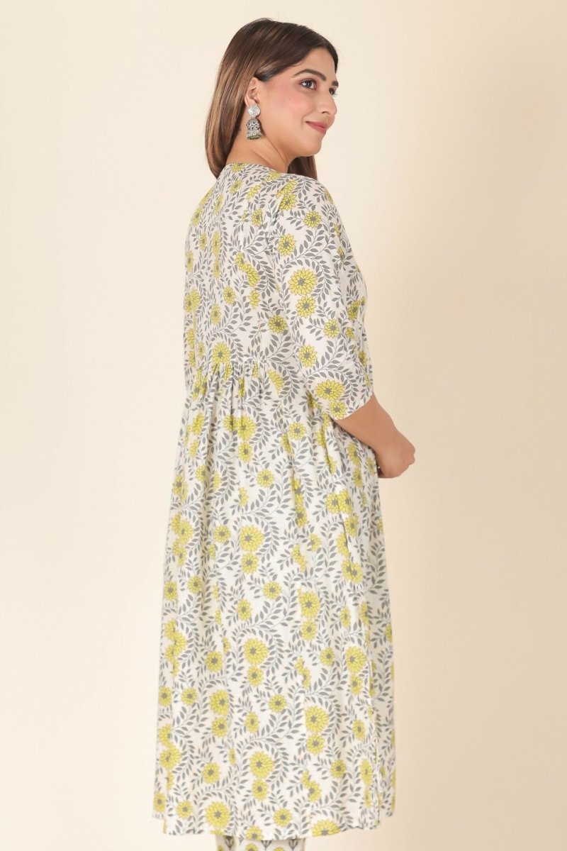 Aramya Yellow Soft Cotton Floral A-line Kurta for Women | Grocsy