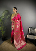 Joban Fashion Hot Pink Banarasi Soft Lichi Silk Paisley Saree | Grocsy