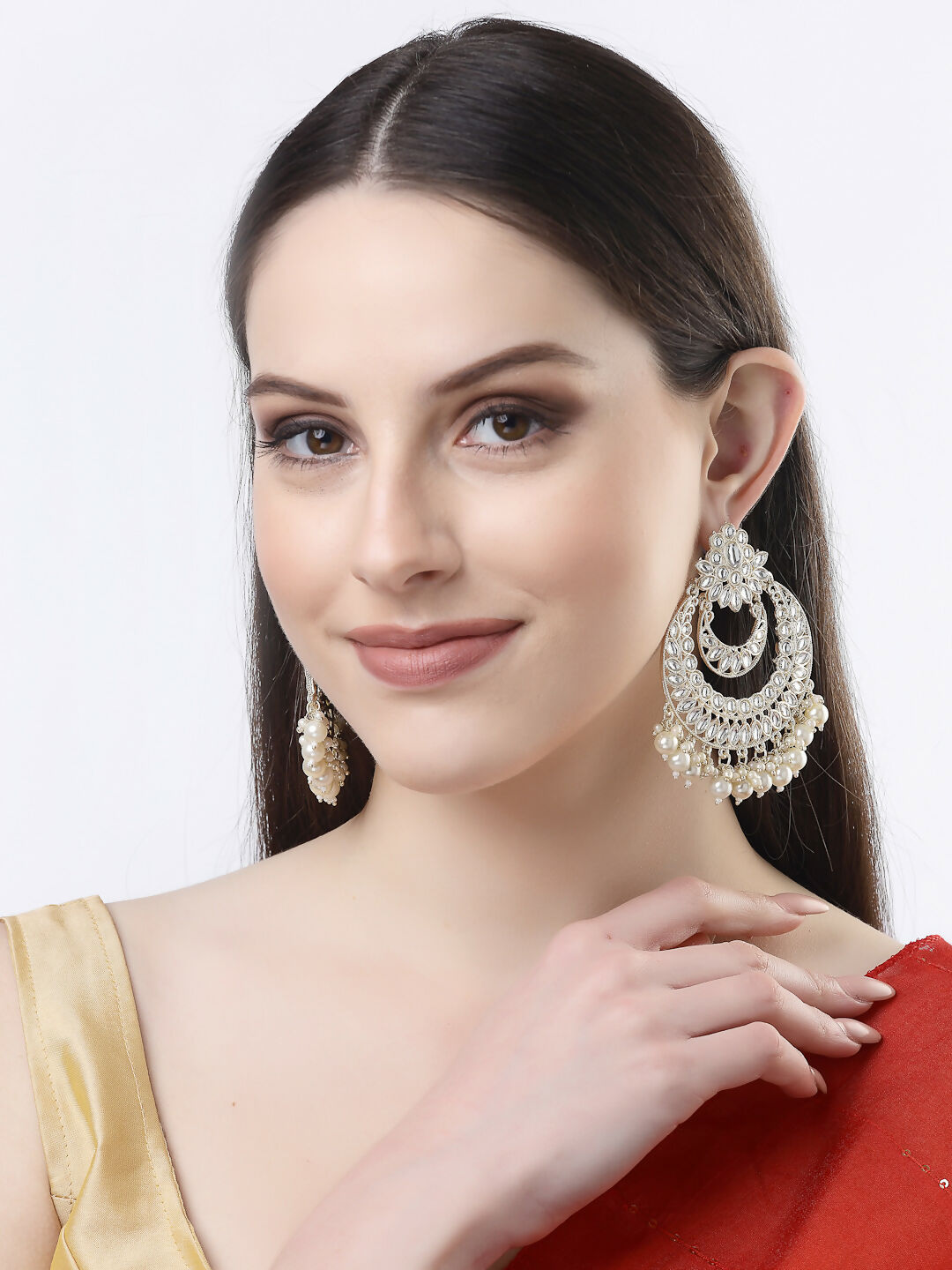 NVR Women Gold-Polished Kundan Handcrafted Chandbalis Earrings | Grocsy