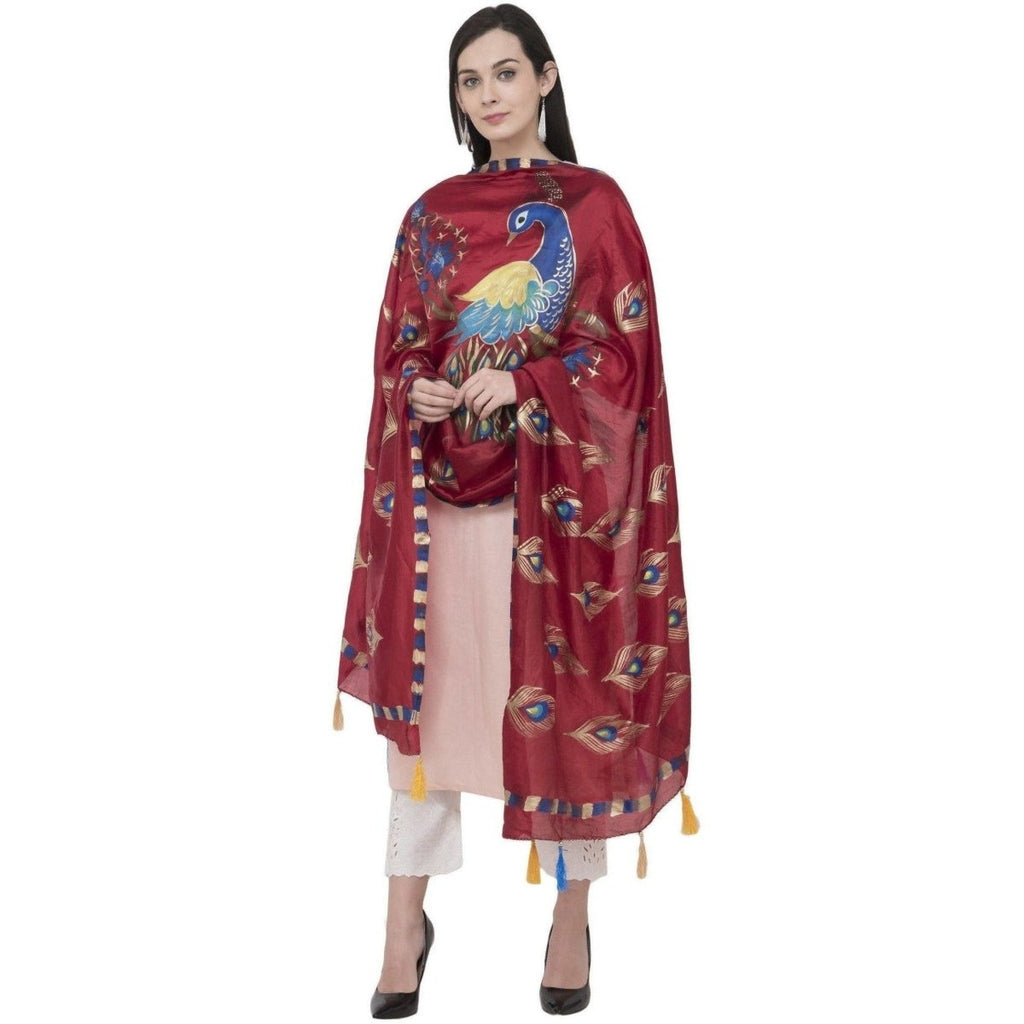A R Silk Silk Peacock Multi Fancy Dupatta Color Mehroon Dupatta or Chunni | Grocsy