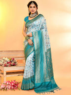 Joban Fashion Sky Blue & Rama Plain With Weaving Border Banarasi Silk Sarees | Grocsy