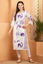 Cheera Women Stylish Hand Block Printed Cotton Blend Flared Kurta - Off White | Grocsy