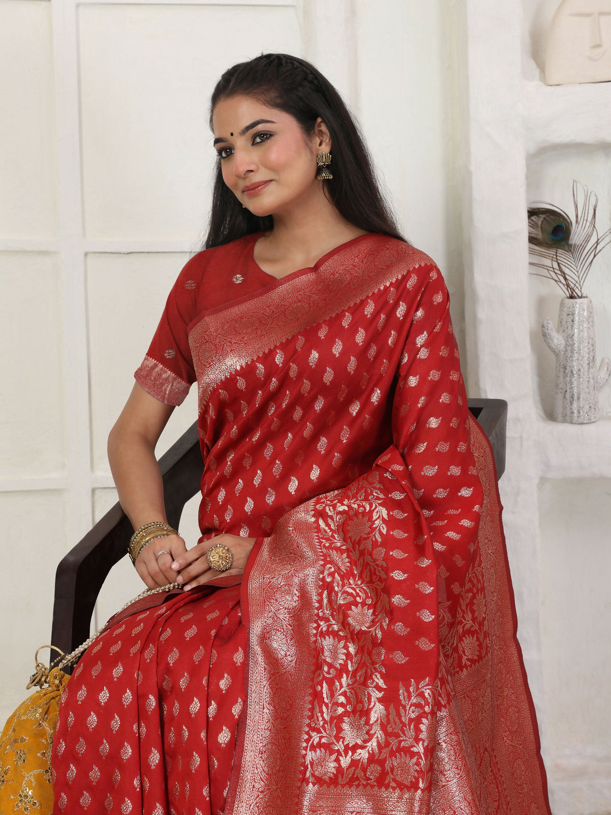 Shree Shyam Fashion Lichi Silk Red Saree | Grocsy