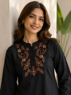 Teeya Creation Classic Black Embroidered Cotton Co-Ord Set For Women | Grocsy