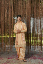 Tan Kanjivaram Hand Embroidered Pattu Set by Hilo Design | Grocsy