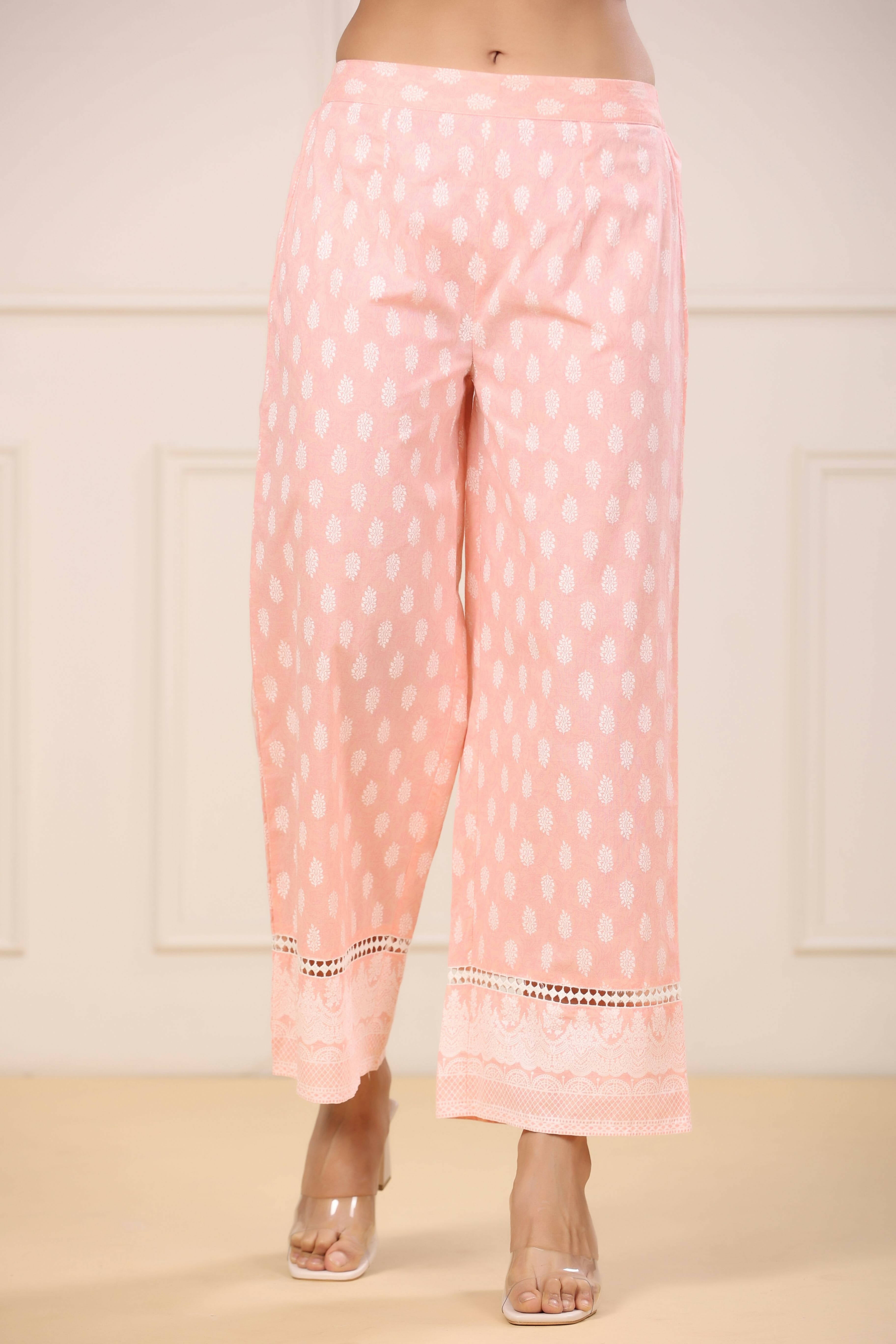 Juniper Women's Peach Printed Straight Kurta Sets | Grocsy
