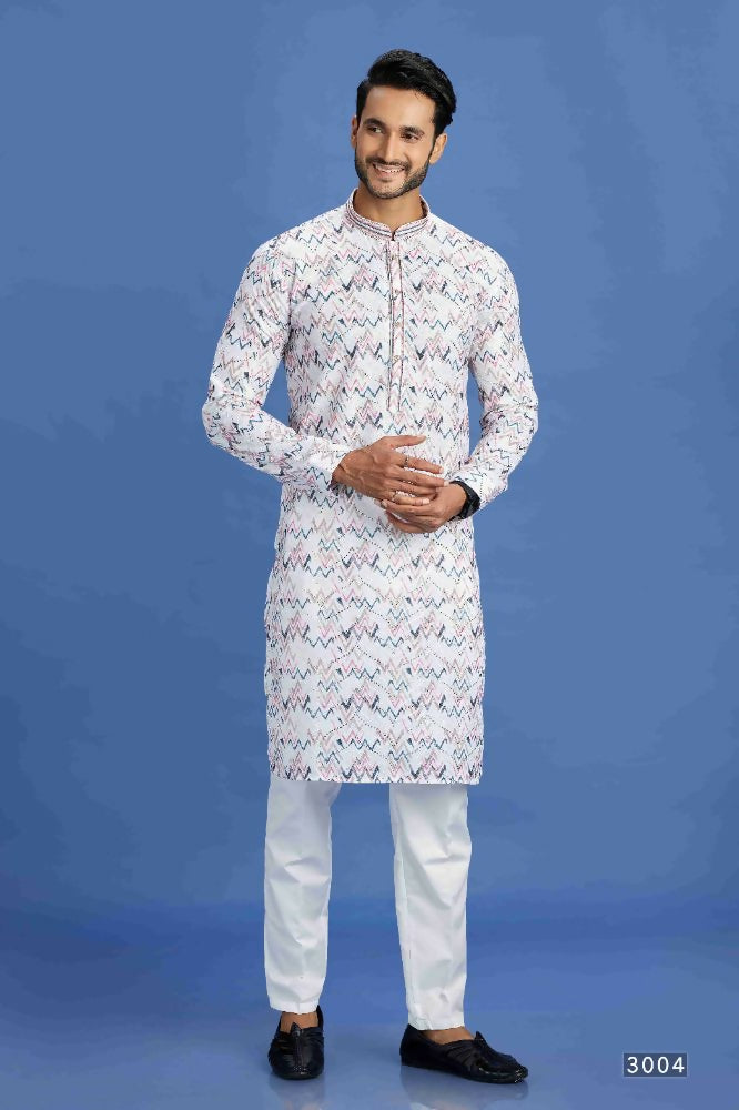 Raivat Ethnic Cotton Embroidery Kurta Pajama In Pink and Blue Colour | Grocsy