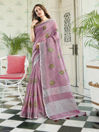 Shree Shyam Fashion Linen Light Purple Saree | Grocsy