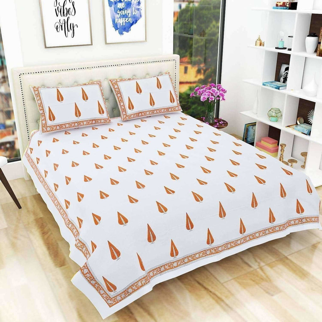 Hand Block Printed Double 230x270 Cms Jaipuri Bedspread with 2 Pillow Covers | Grocsy
