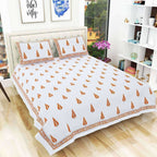 Hand Block Printed Double 230x270 Cms Jaipuri Bedspread with 2 Pillow Covers | Grocsy