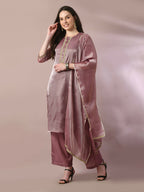 Myshka Women's Brown Solid Straight Party Kurta Set With Dupatta | Grocsy