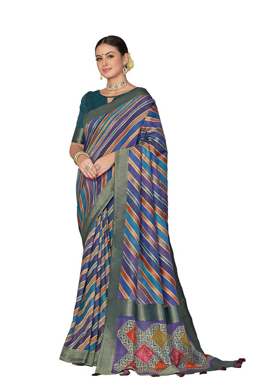 Blue Rangkat Tussar Silk Woven Design Saree with Unstitched Blouse - Mohmanthan Eshani | Grocsy