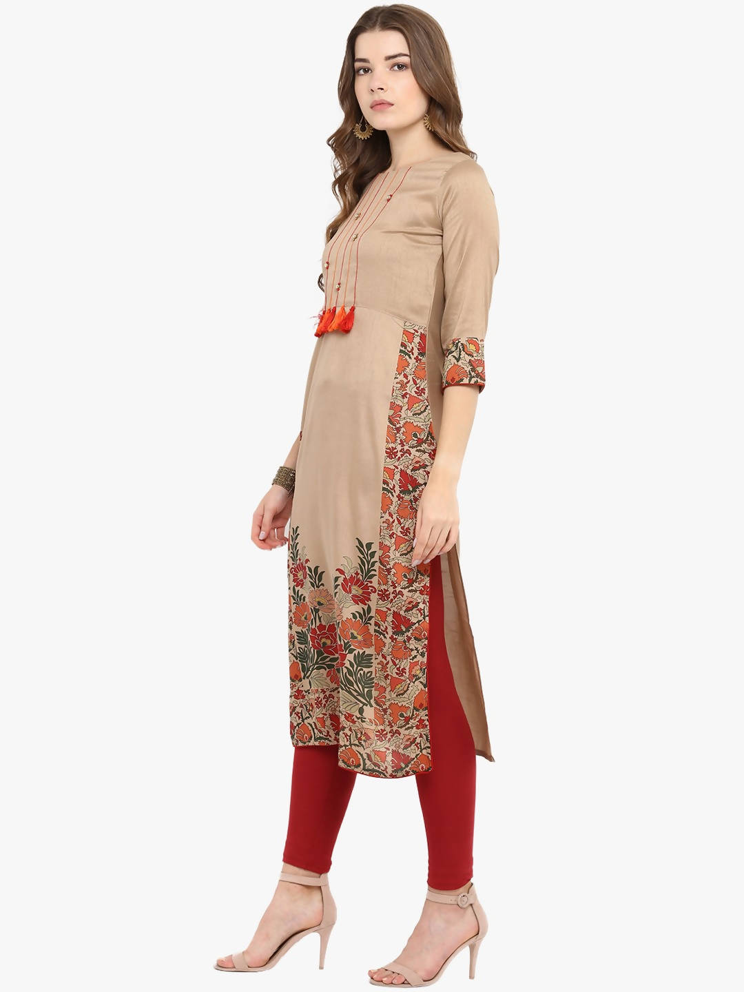 Janasya Women Brown Printed Straight Kurta | Grocsy