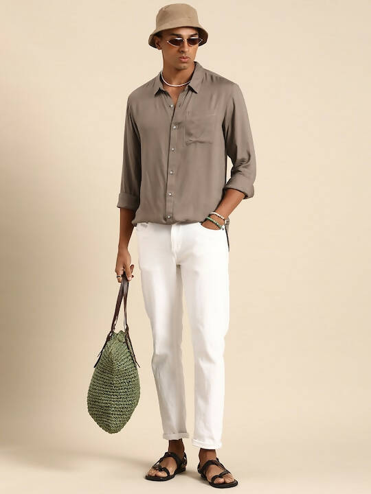 Grey Men Rayon Classic Opaque Casual Shirt - Mahotsav | Grocsy