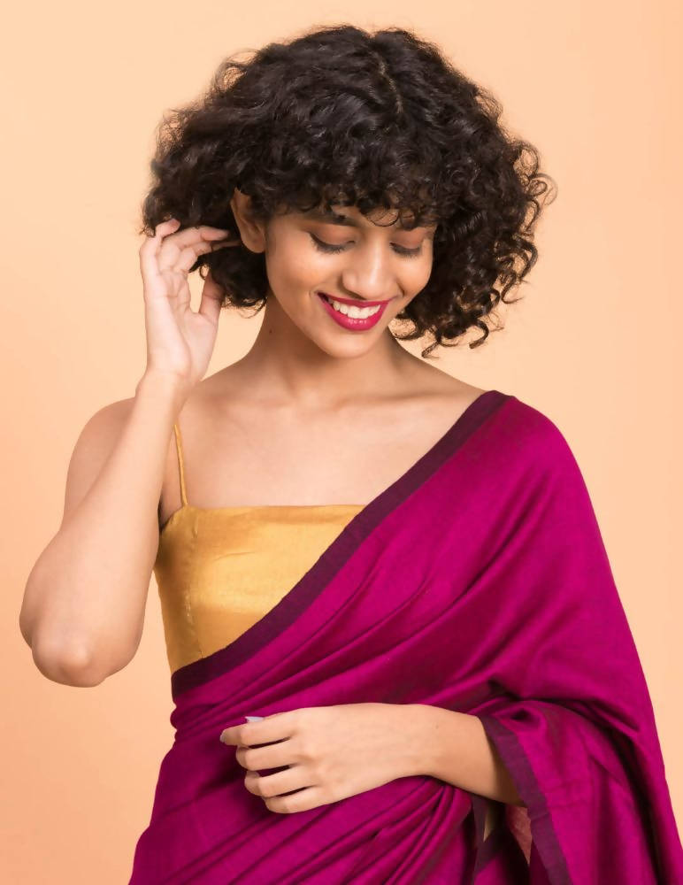 Suta Pink Golden Colorblocked Saree | Grocsy