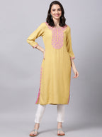 Souchii Women Blue Floral Yoke Design Grandeur & Majestic Artwork Kurta | Grocsy