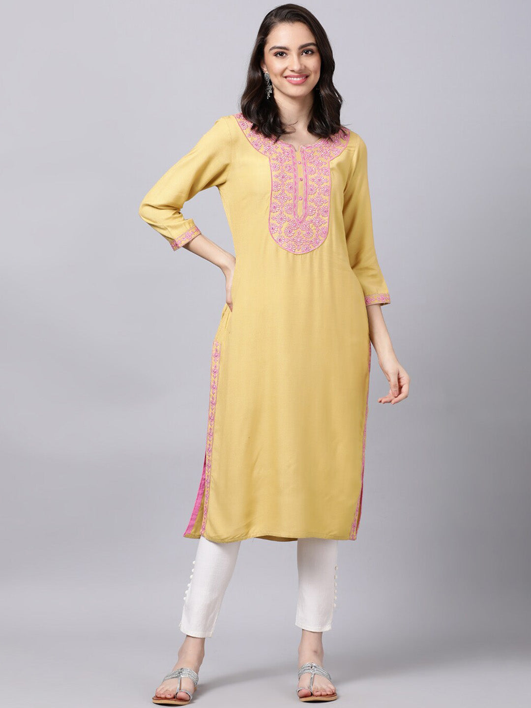 Souchii Women Blue Floral Yoke Design Grandeur & Majestic Artwork Kurta | Grocsy