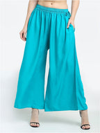 TAG 7 Women Pack Of 2 Cream-Coloured & Turquoise Blue Flared Ethnic Palazzos | Grocsy