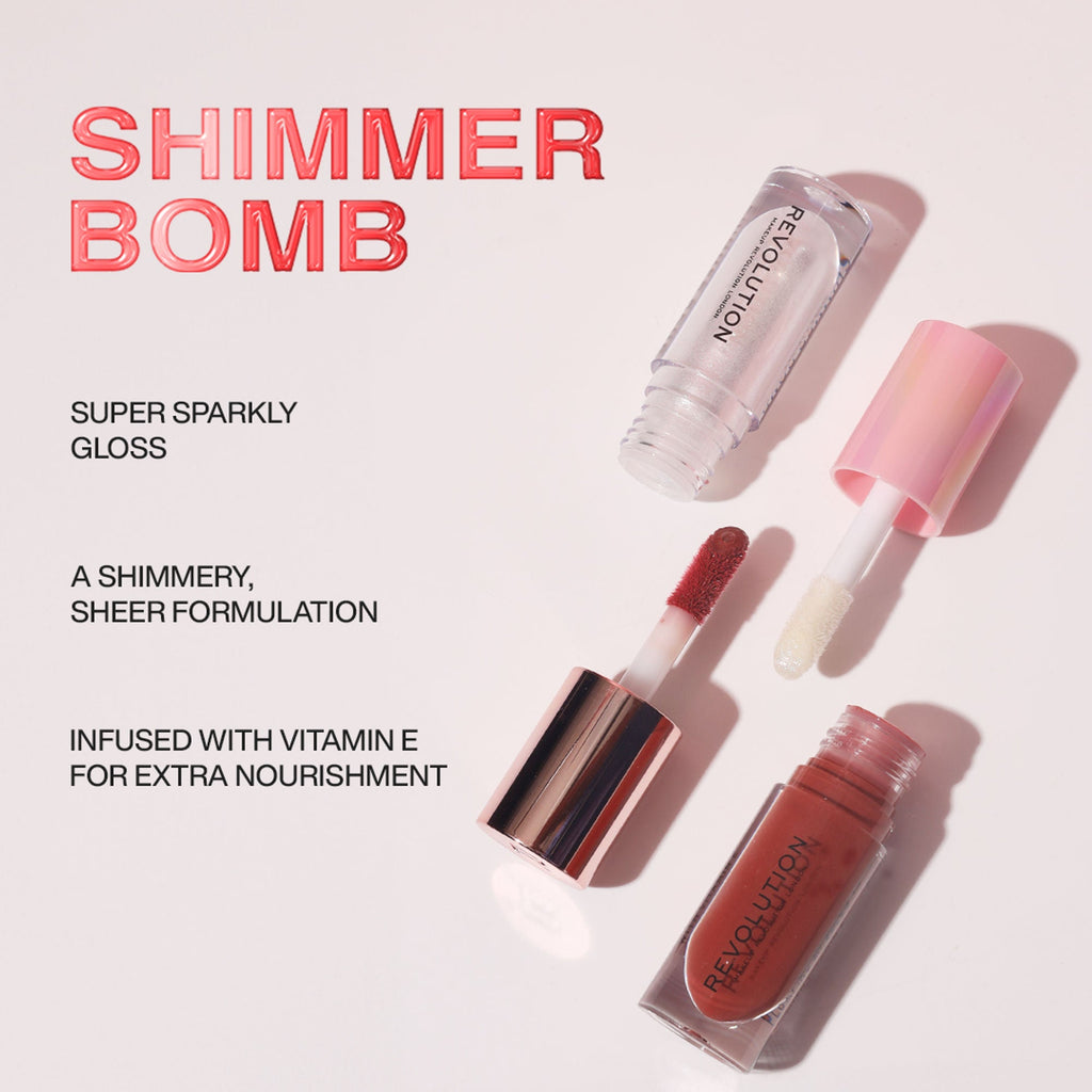 Makeup Revolution Shimmer Bomb Lipgloss-Infused With Vitamin E For Extra Nourishment - Beam Pearl | Grocsy