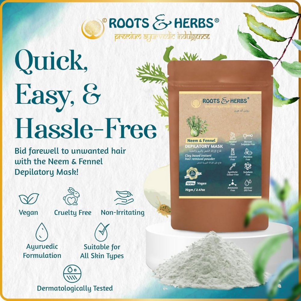 Roots and Herbs Neem and Fennel Depilatory Ubtan for Hair Removal | Grocsy
