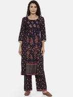 Souchii Navy Blue & Pink Printed Kurta with Palazzos | Grocsy