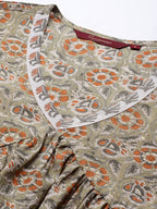 Sangria Women Olive Green Floral Printed Empire Kurta with Trousers | Grocsy