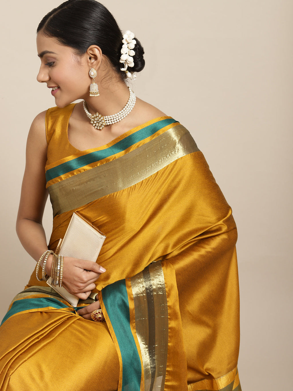 Saree Mall Mustard Zari Silk Blend Uppada Saree | Grocsy