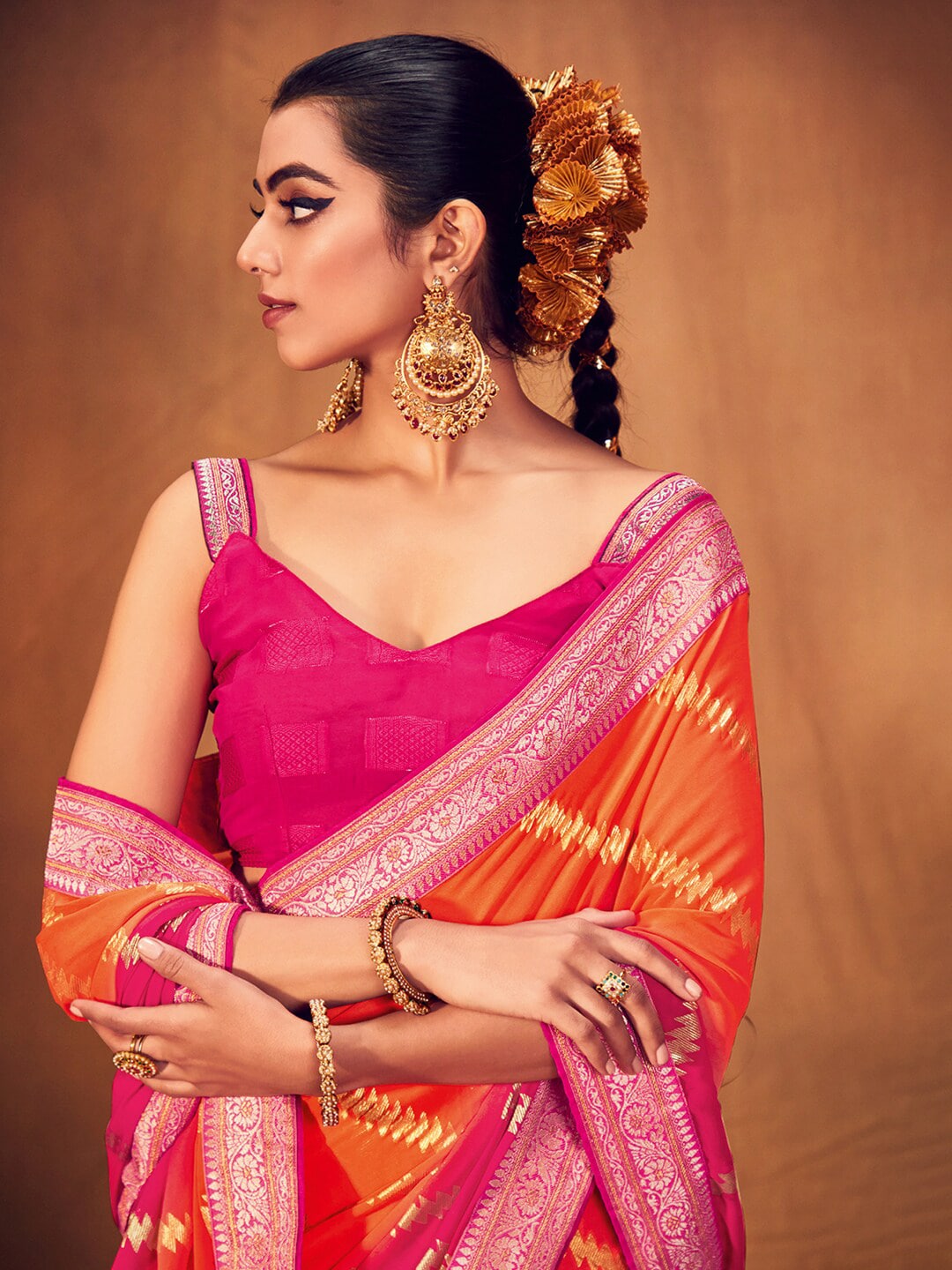 Saree Mall Striped Woven Design Zari Pure Georgette Sarees | Grocsy