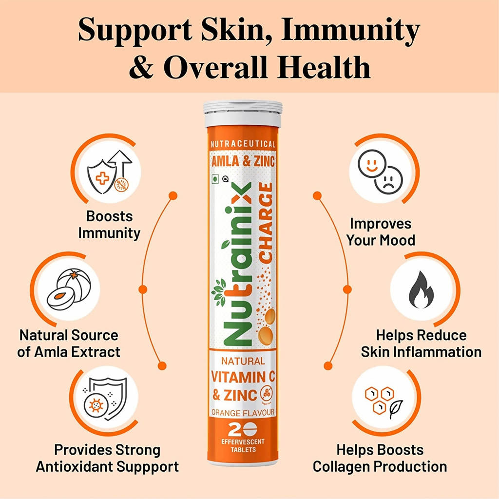 Nutrainix Charge Natural Vitamin C & Zinc Tablets | Grocsy