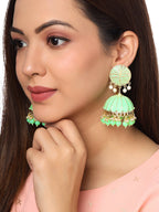 Yellow Chimes Women Green Meenakari Jhumkas Earrings | Grocsy