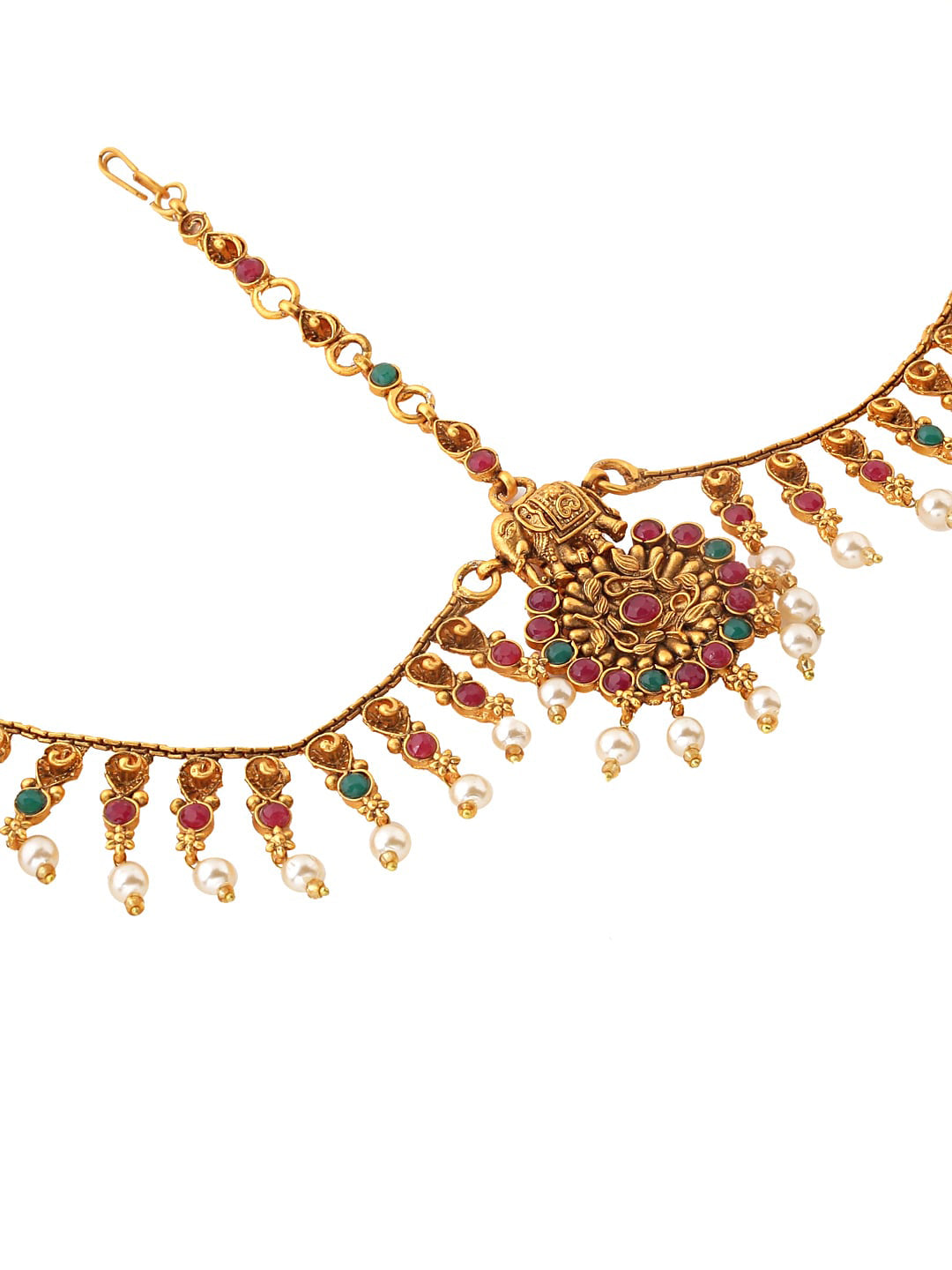 Yellow Chimes Women Gold-Polished,Maroon,Green White Pearl Hanging Bridal Mathapatti | Grocsy