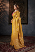 Joban Fashion Red Dola Silk Foil Print Zari Border Work Saree | Grocsy