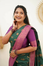 DEIANA'S Beautiful Designer Golden zari Soft Lichi Silk Saree - Teal | Grocsy