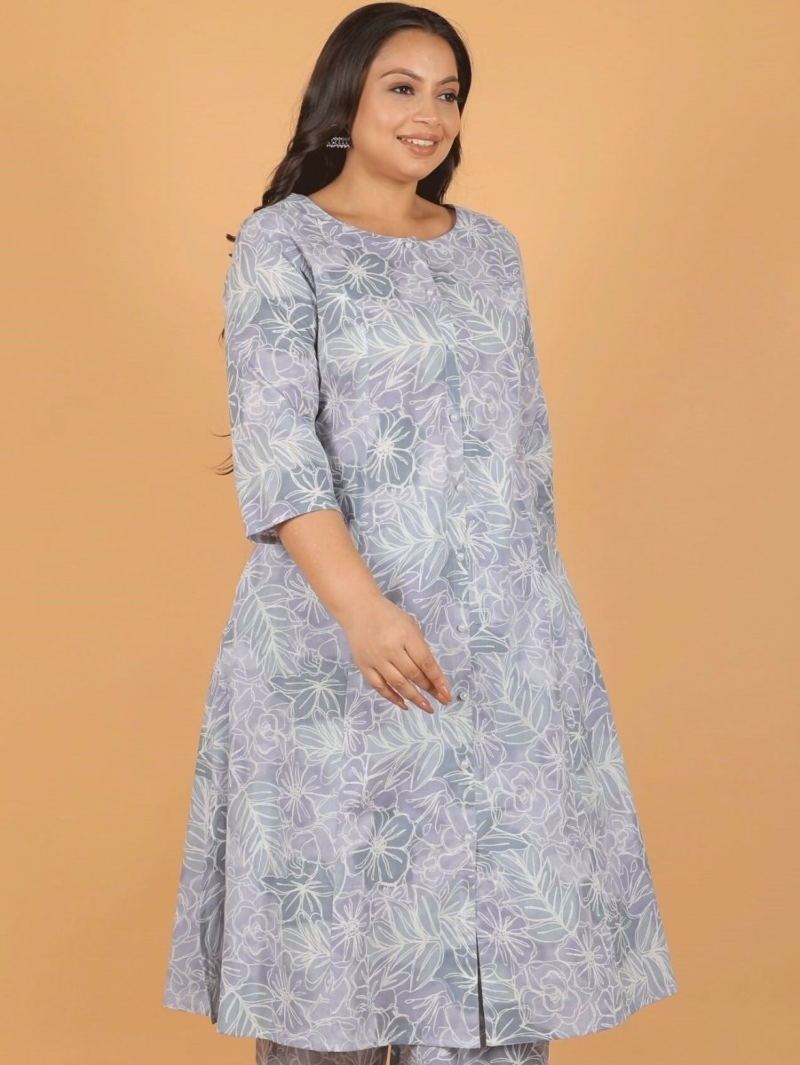 Aramya Grey Soft Cotton Floral A-line Kurta for Women | Grocsy