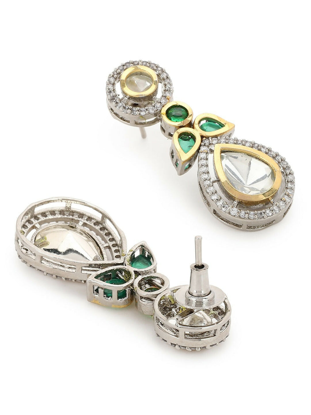 Dangler Kundan Earrings with Green Stone- Ruby Raang | Grocsy