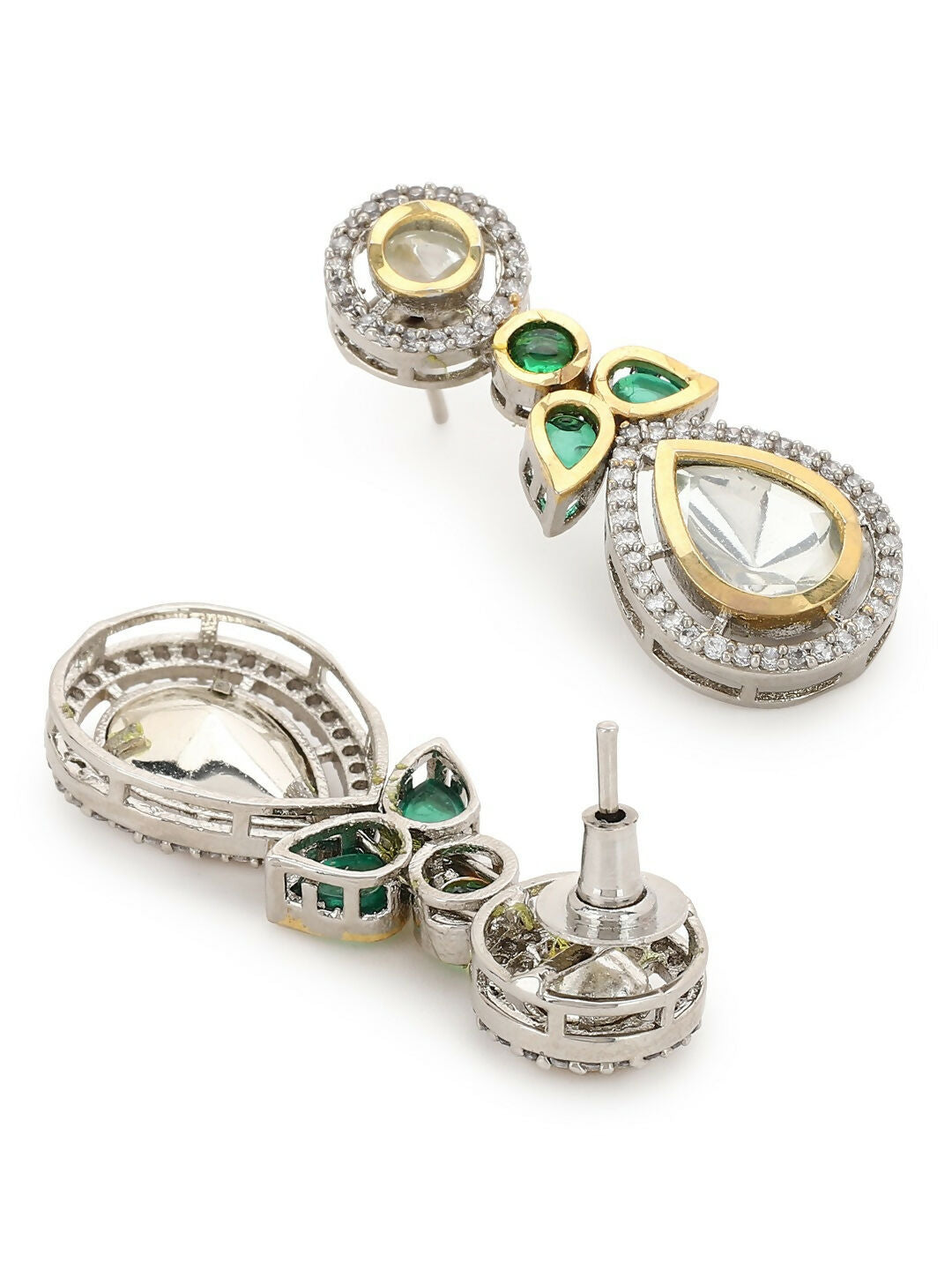 Dangler Kundan Earrings with Green Stone- Ruby Raang | Grocsy