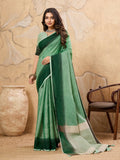 Shree Shyam Fashion Pista Green Linen Saree | Grocsy